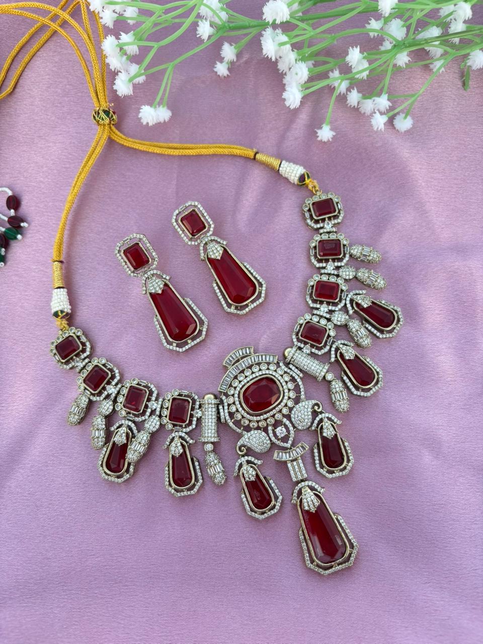 Ruby Victorian Bridal Necklace Set - Image 3