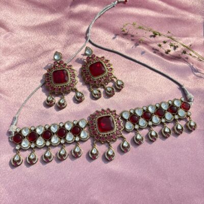 Ruby Red Choker Necklace Set
