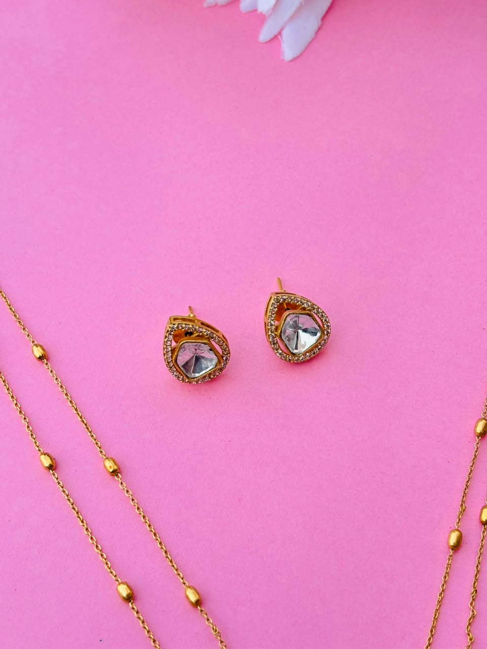 Kundan Layered Chain Pendant Necklace Set - Image 3