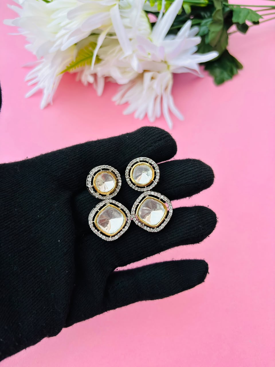 Kundan Polki Round Necklace Set - Image 5