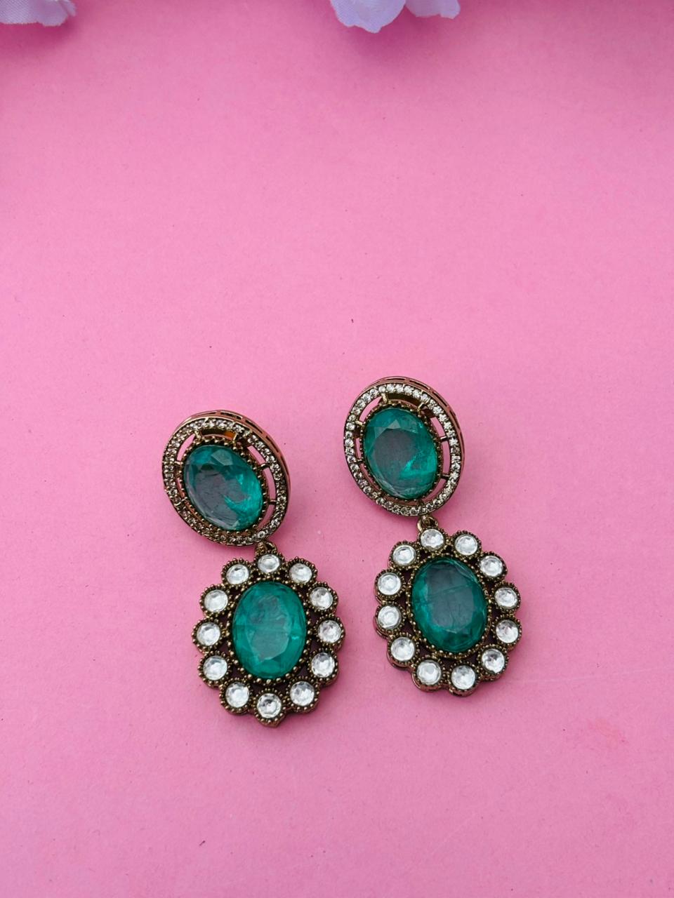 Gold Plated Oval Stone Drop Earrings - Image 5