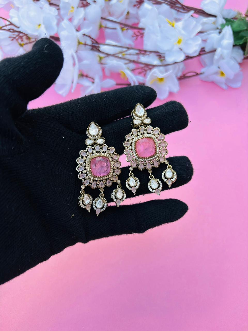 Premium Victorian Floral Chandbali Earrings - Image 3