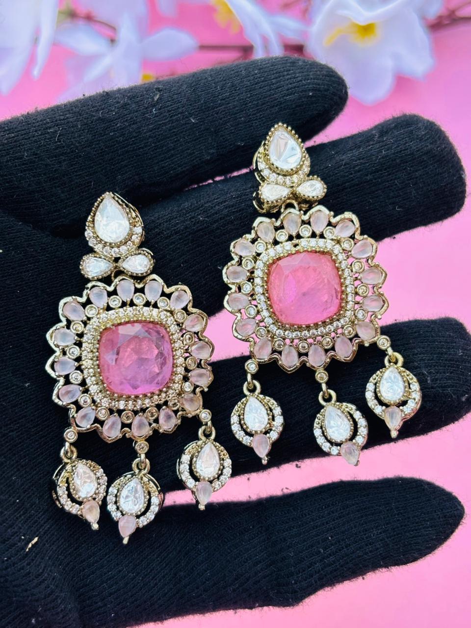 Premium Victorian Floral Chandbali Earrings - Image 5