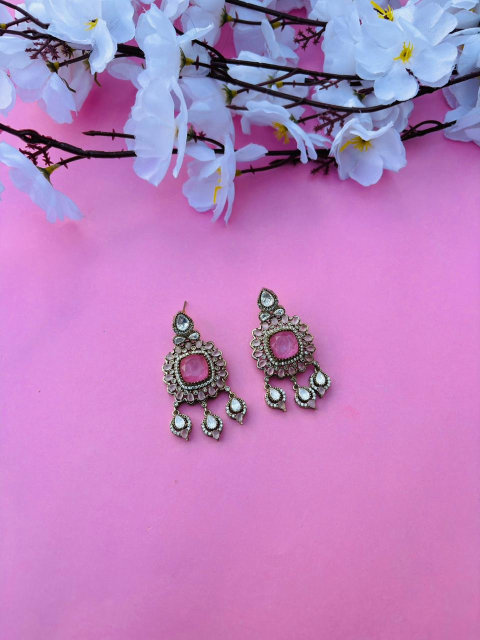 Premium Victorian Floral Chandbali Earrings - Image 2