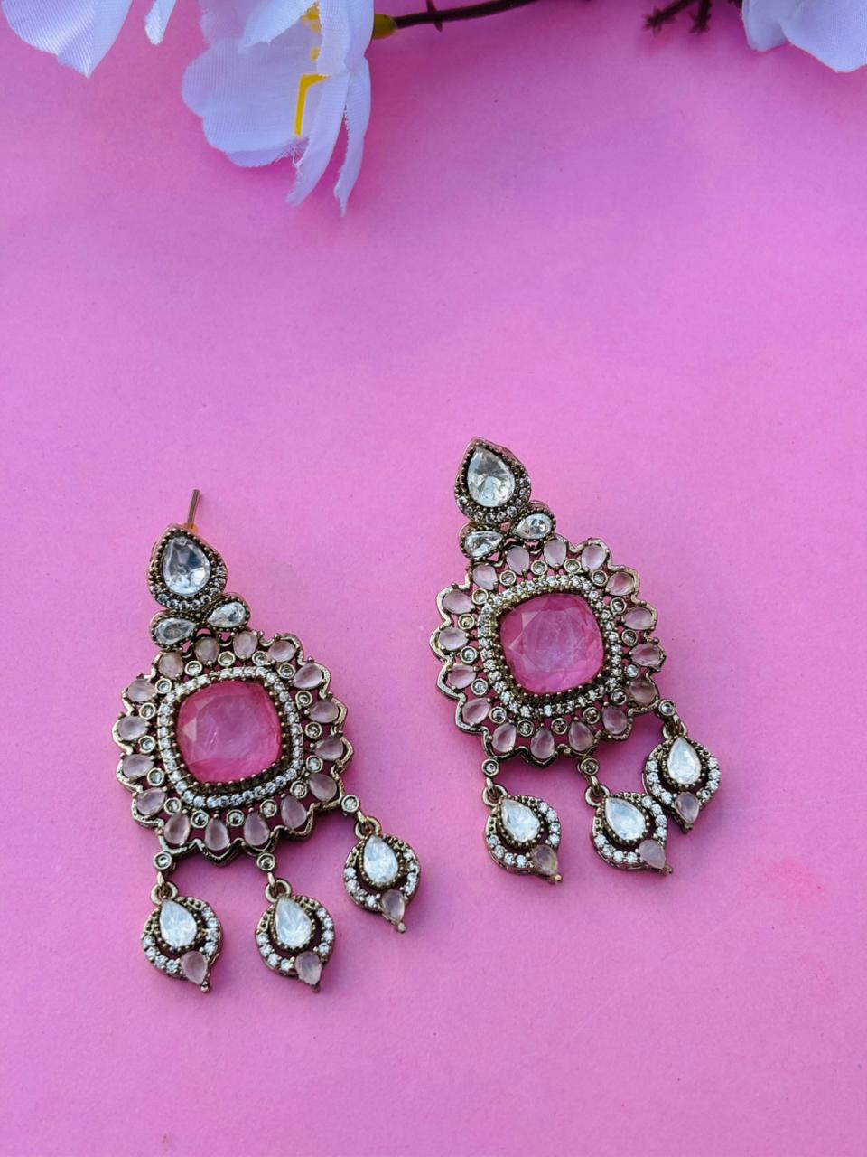 Premium Victorian Floral Chandbali Earrings - Image 4