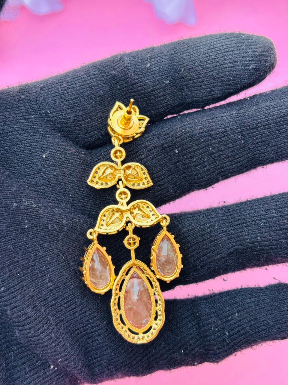 Gold Plated Kundan Floral Pear Drop Earrings - Image 7