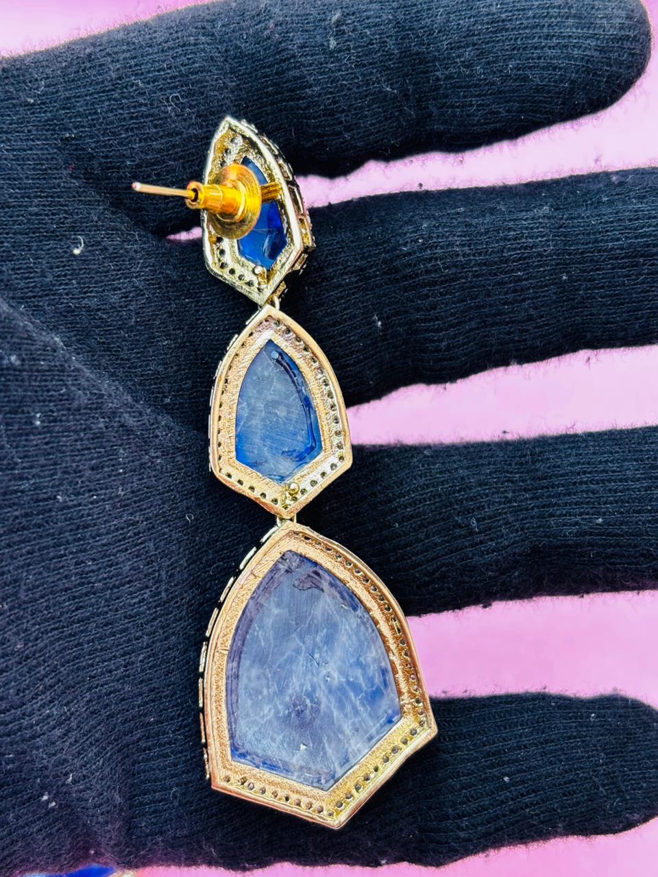 Kite Shape Tiered Drop Earrings with CZ Border - Image 6