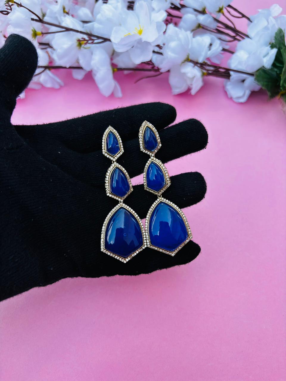 Kite Shape Tiered Drop Earrings with CZ Border - Image 3