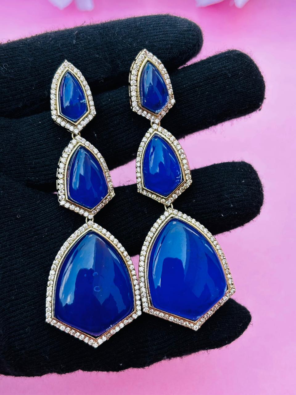 Kite Shape Tiered Drop Earrings with CZ Border - Image 5