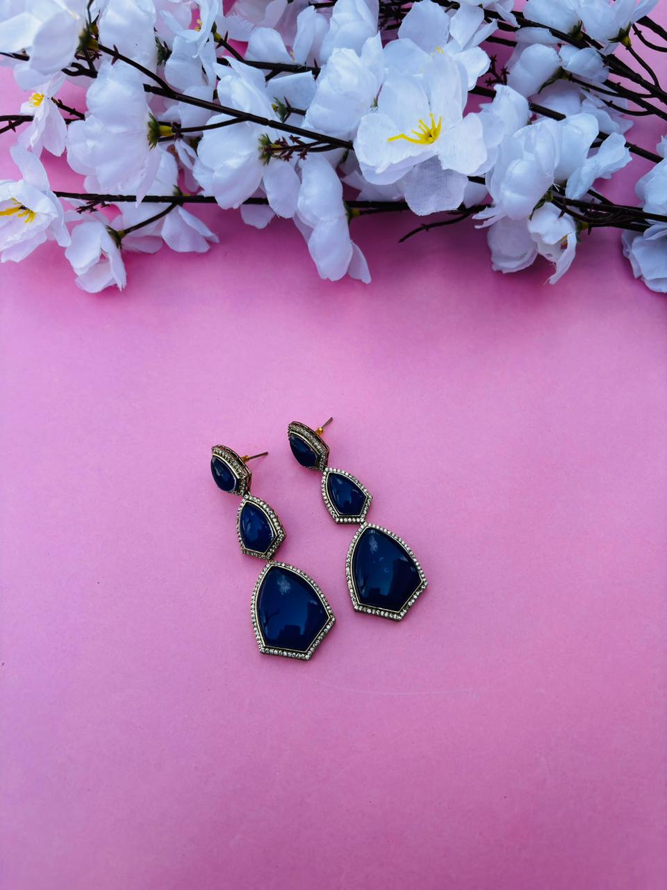 Kite Shape Tiered Drop Earrings with CZ Border - Image 2
