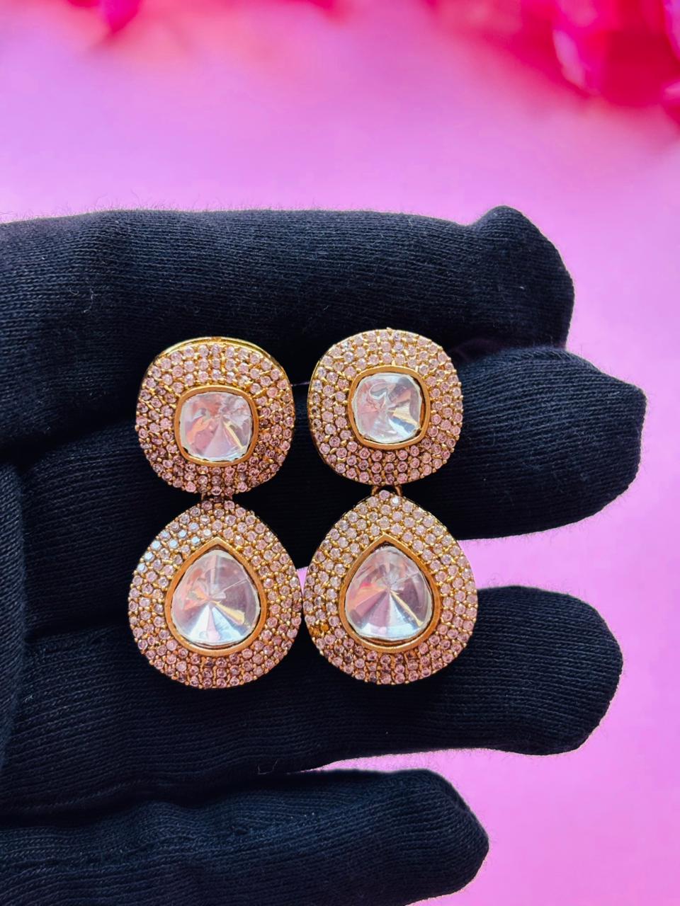 Kundan Ruby Pendant Chain Necklace Set - Image 8