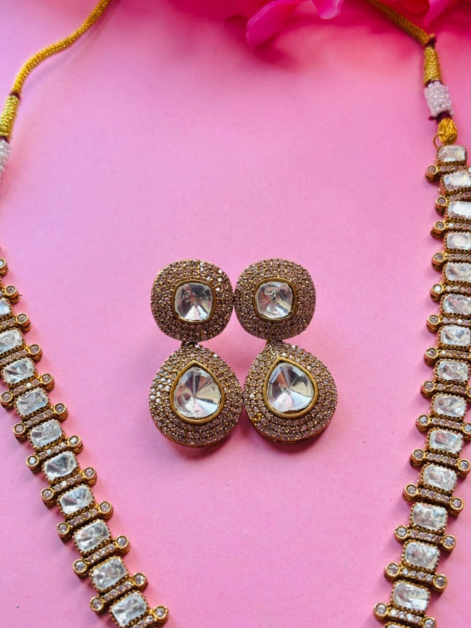Kundan Ruby Pendant Chain Necklace Set - Image 5