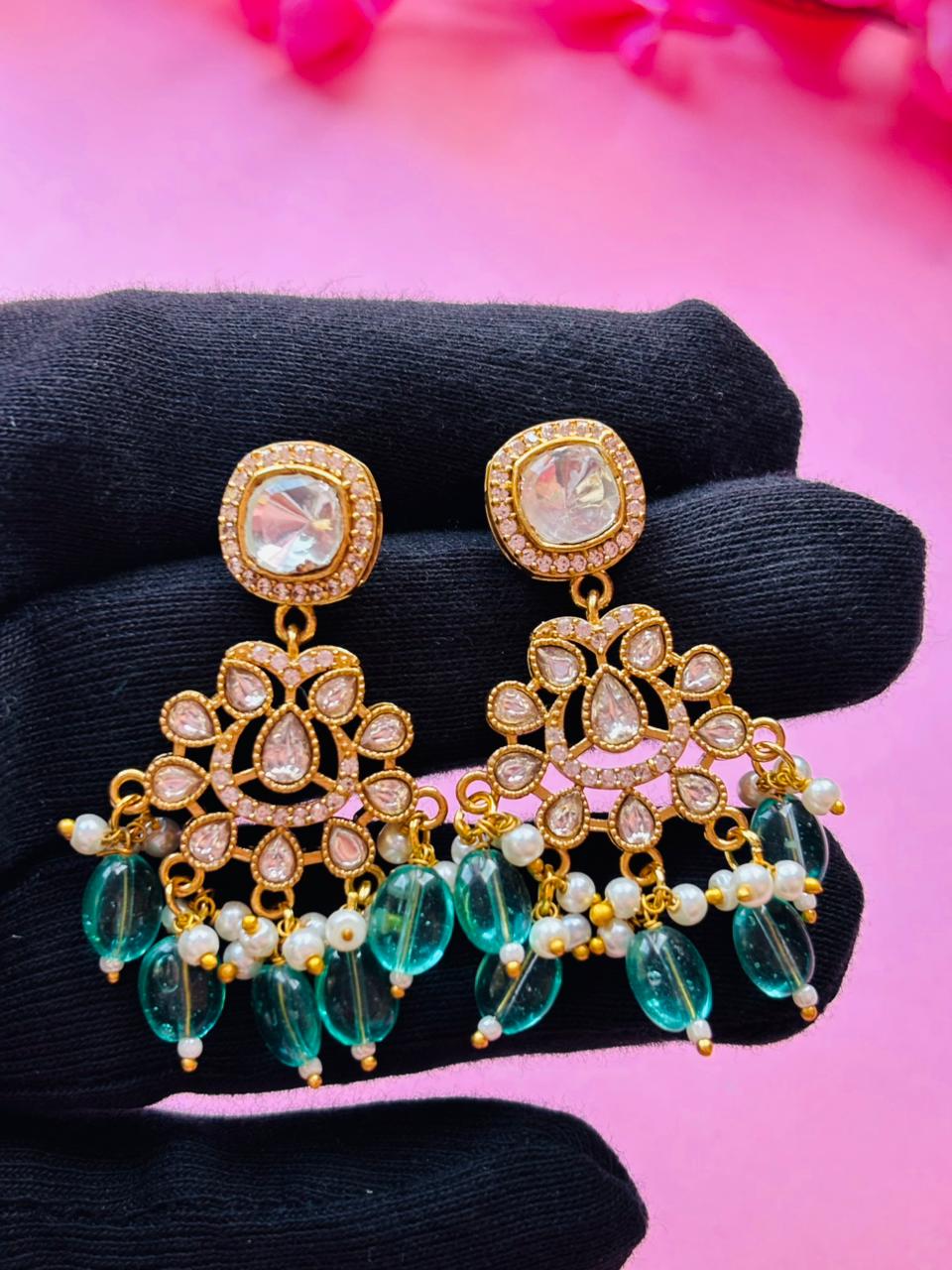 Kundan Blue Beaded Necklace Set - Image 7