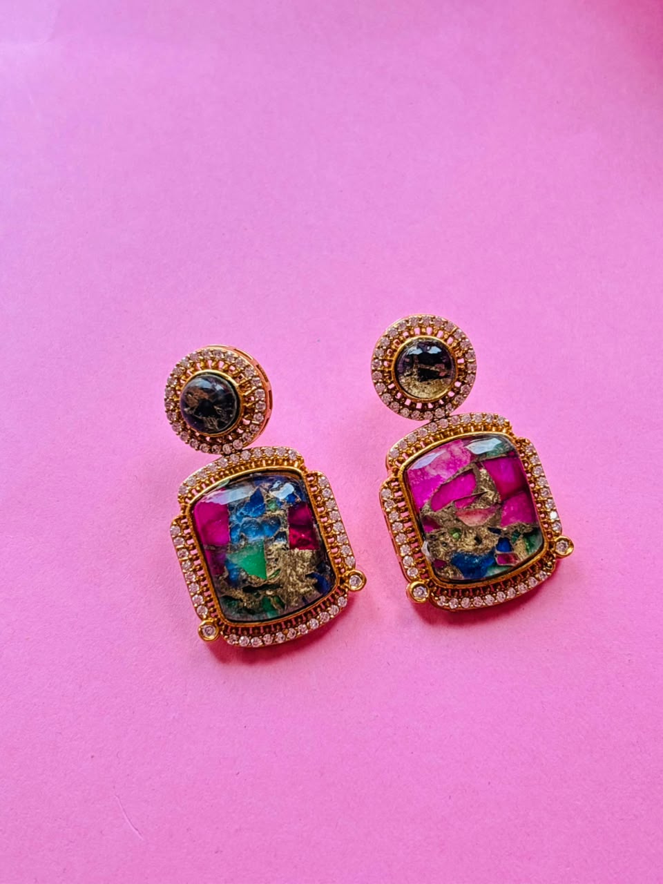 Mosaic Gemstone Drop Earrings - Image 4