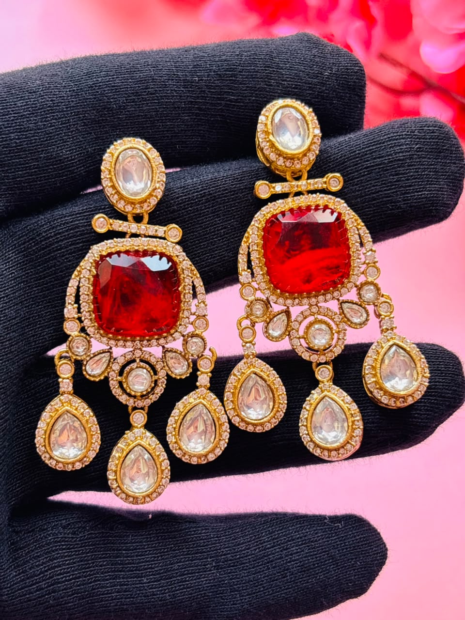 Polki Chandbali Earrings for Women - Image 5