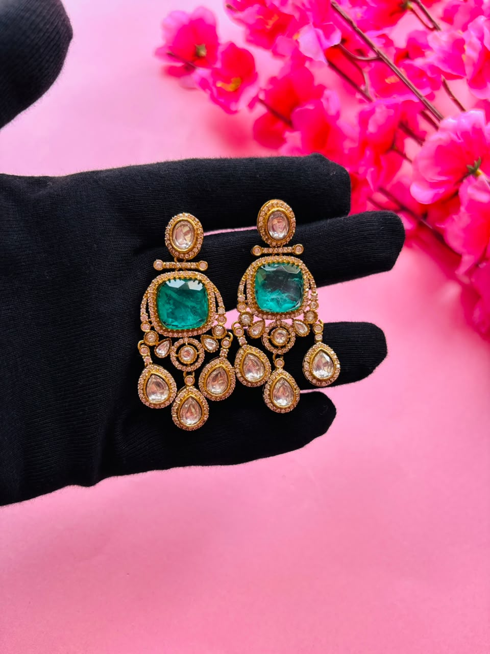Polki Chandbali Earrings for Women - Image 2
