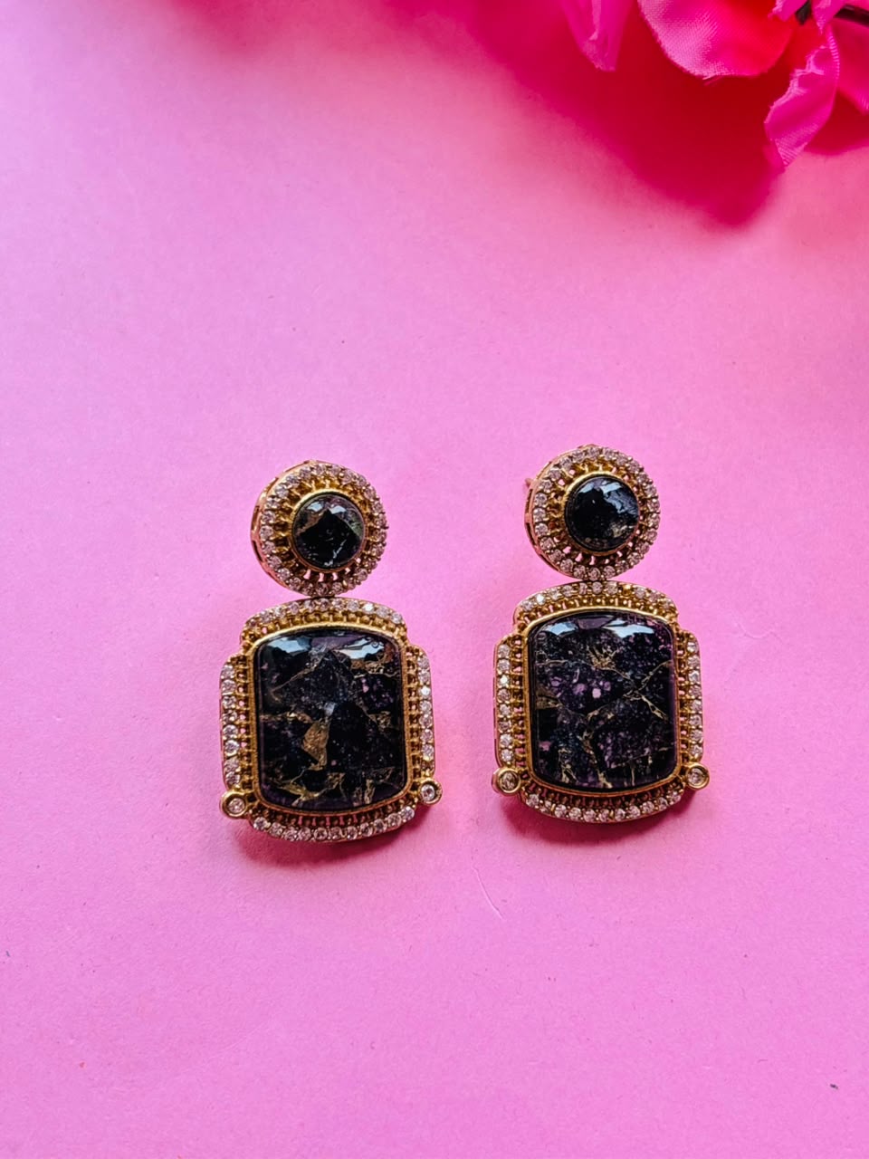 Mosaic Gemstone Drop Earrings - Image 5
