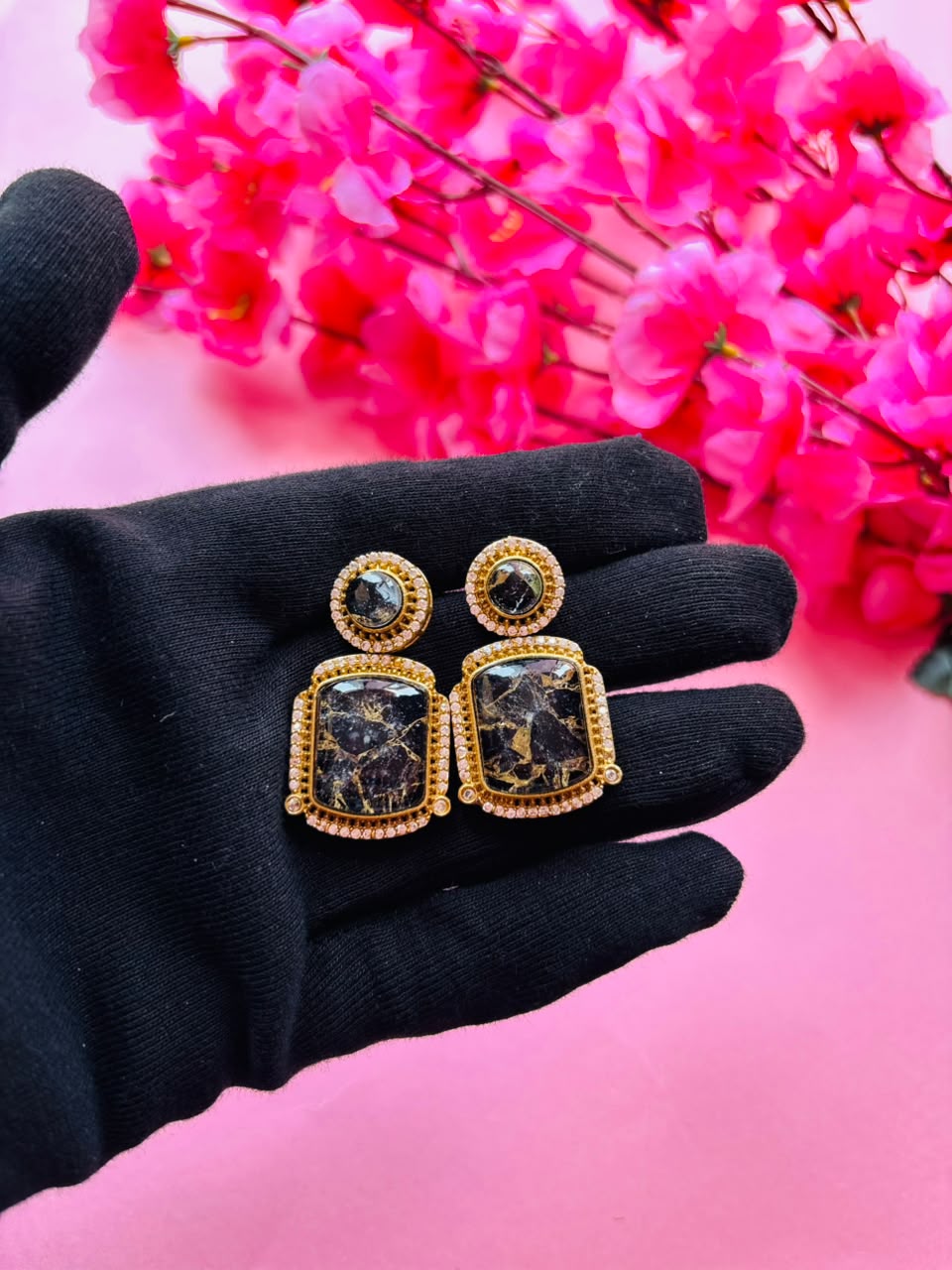 Mosaic Gemstone Drop Earrings - Image 3