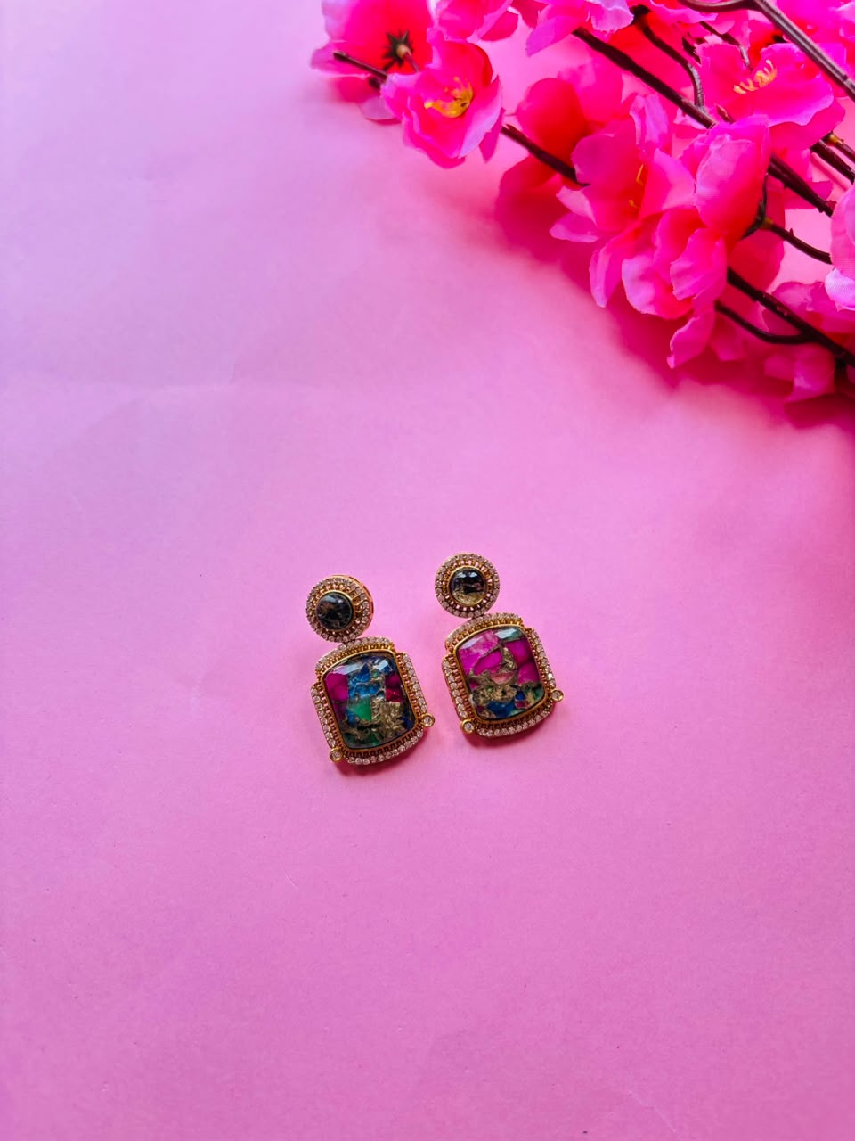 Mosaic Gemstone Drop Earrings - Image 2