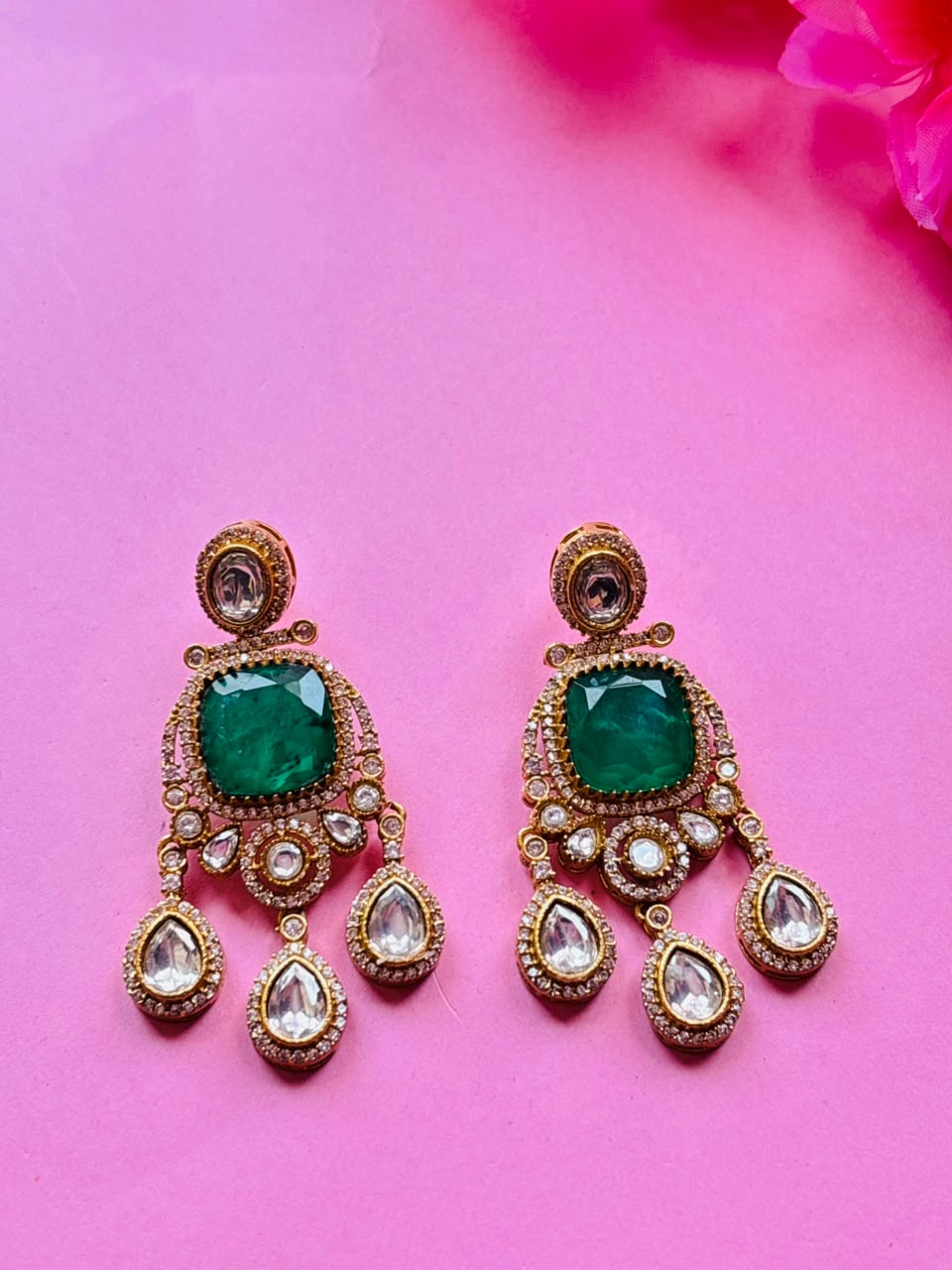 Polki Chandbali Earrings for Women - Image 5