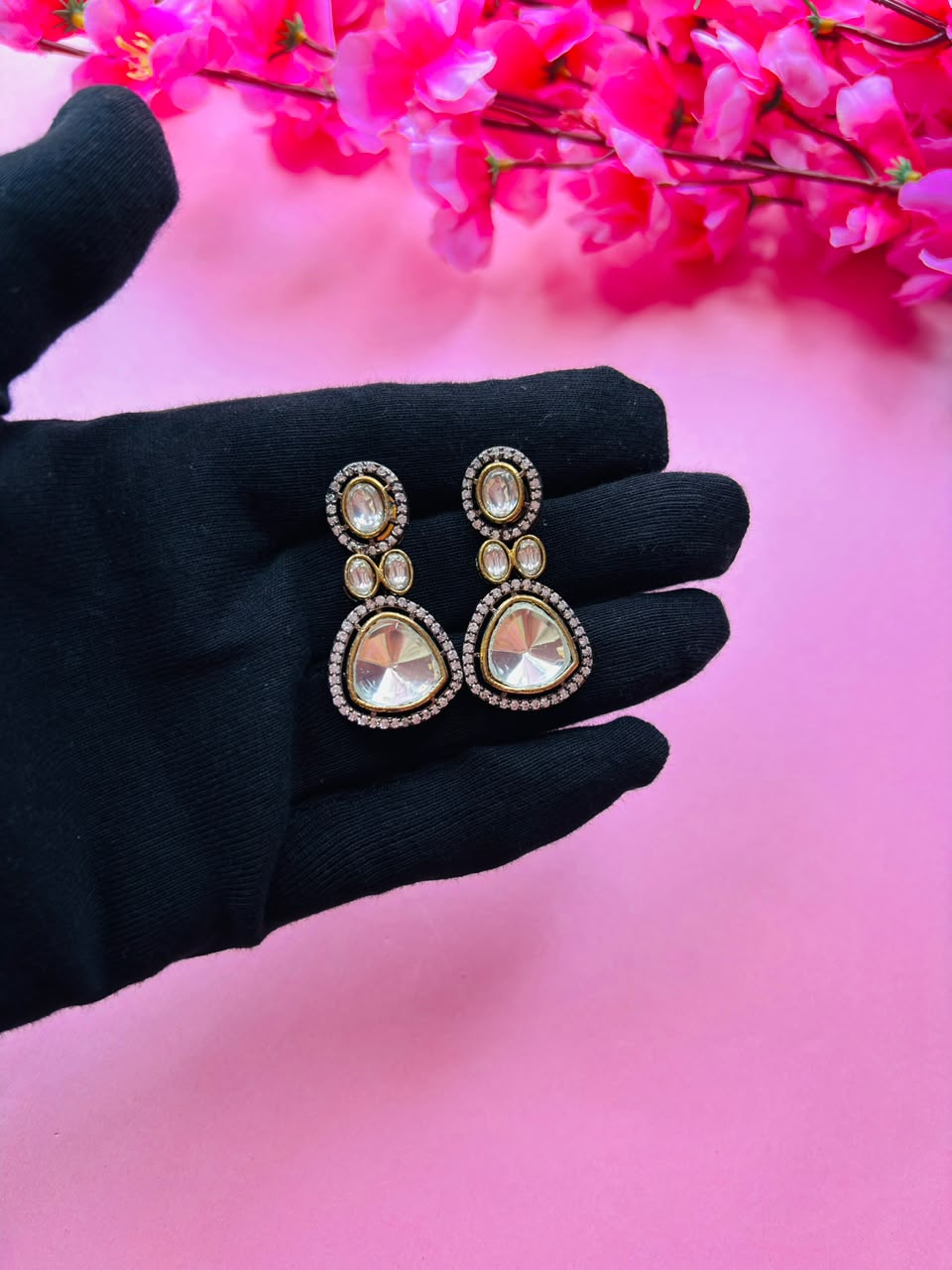 Polki Style Stud Earrings - Image 3